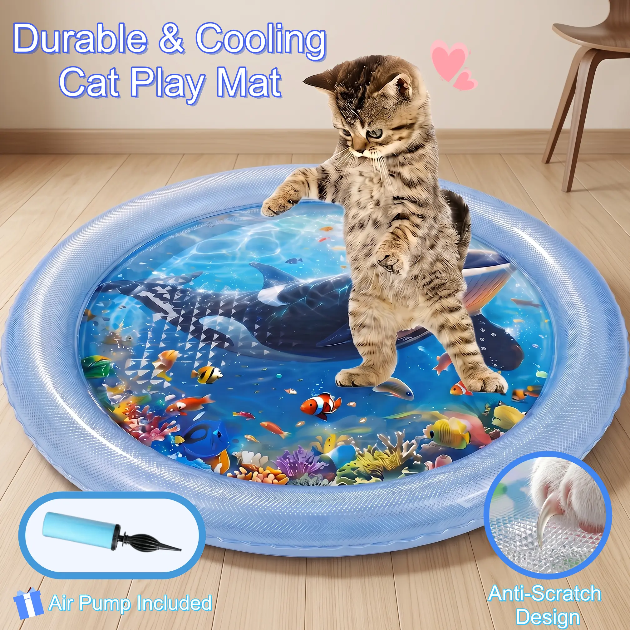 Kiyu Cooling Cat Water Play Mat, Upgraded Duranble Version with thickened anti-scratch design, Interactive Cat Water Play Mat, Cooling Pet Mat, Cat toy