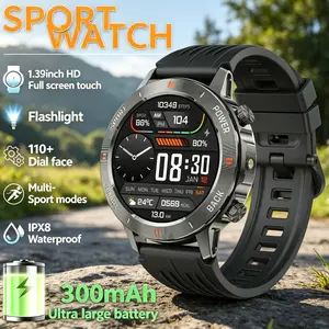 Outdoor sports smartwatch, Hd screen smartwatch, Fitness smartwatch, wireless calling, 1.39-inch high-definition full screen touch, strong LED flashlight, voice assistant, weather, clock, multiple sports modes, step count, calories, distance, ideal gift