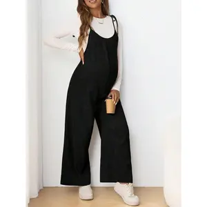 Maternity Casual Spaghetti Strap Long Jumpsuit With Bow Tie, Pregnancy