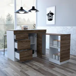 Grecia Kitchen Base Cabinet Three Drawers Two Internal Shelves -White/ Dark Walnut