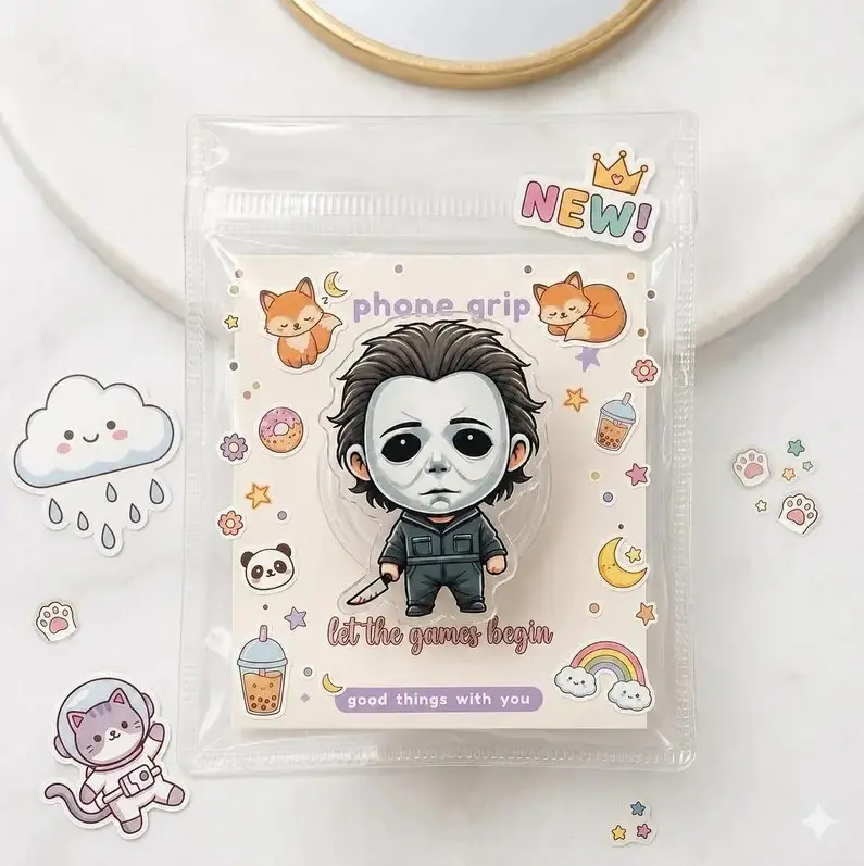 Creepy Masked Killer Phone Grip Holder, Cute Horror Doll Phone Stand, Spooky Halloween Phone Accessory for Women Girls