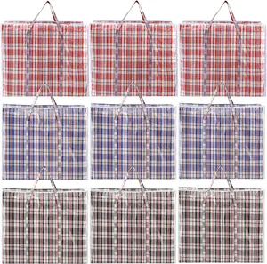9 Pack Extra Large Moving Bags – 108L Checkered Storage Bags with Zipper & Handles, Durable Alternative to Boxes for Travel & Moving