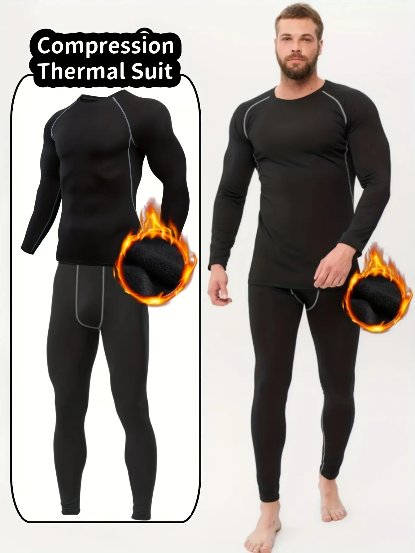 Women's 2-Piece Fleece-Lined Elastic Compression Thermal Underwear Set, Fitness Activewear Sportswear Tracksuit Tights, Winter Sport Athletic Base Layer