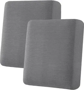 Super Stretch Individual Seat Cushion Covers Sofa Couch Slipcover Sets Thick Jacquard Textured Twill Fabric (2 Piece Medium Covers, Grey)