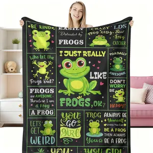 Frog Text pattern 2D printed flannel plush blanket, available for wholesale in large quantities, Christmas Halloween winter New Year holiday gift blanket, soft warm commemorative blanket, suitable fo Flannel Throw Blankets