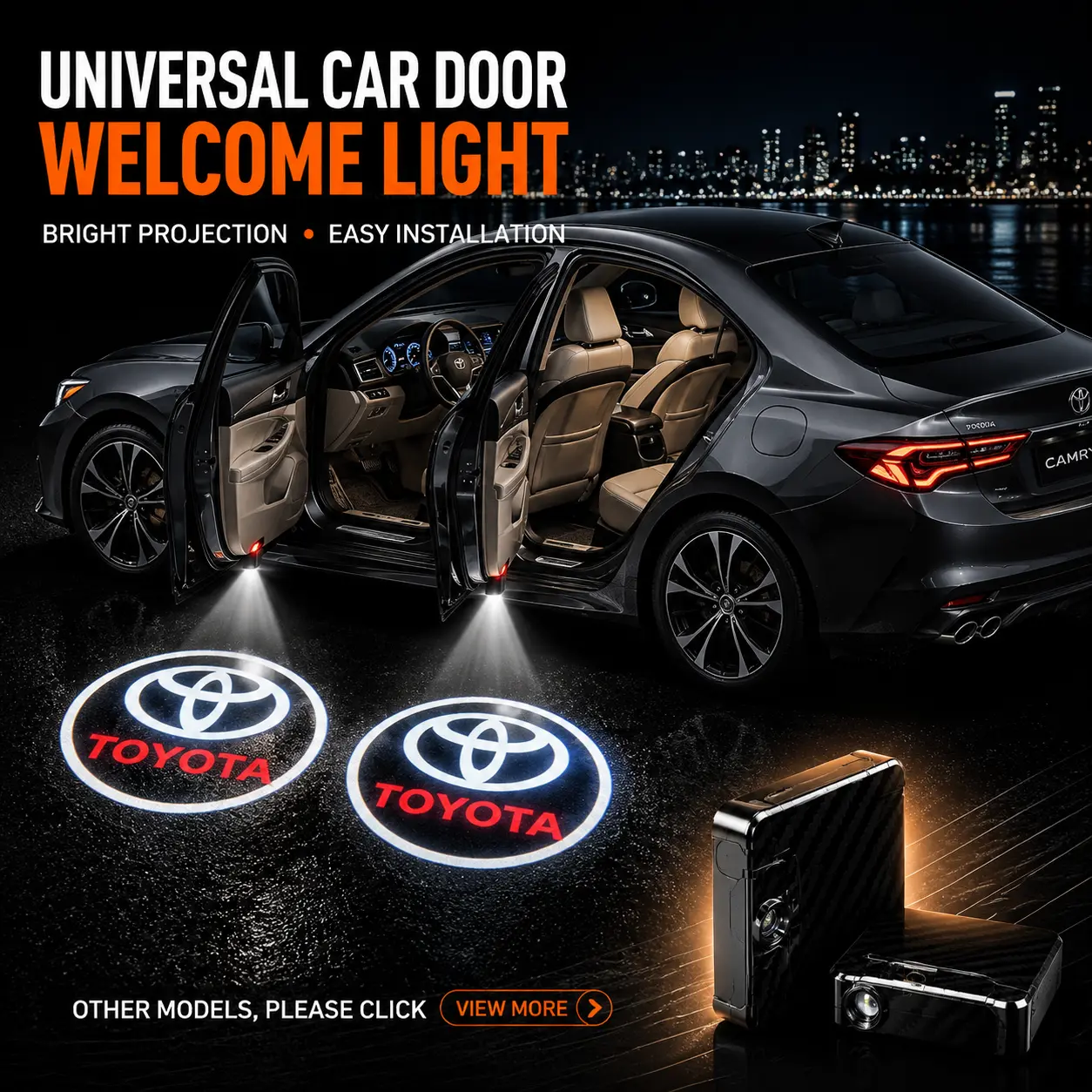2 Pack Toyota Logo Wireless LED Car Door Projector Lights, HD Welcome Ghost Shadow Puddle Lamps, Magnetic Sensor No Drill Easy Install Courtesy Lights Fit RAV4 Camry Tacoma Highlander Corolla Tundra SUV Truck Upgrade Auto Interior Mod Accessories