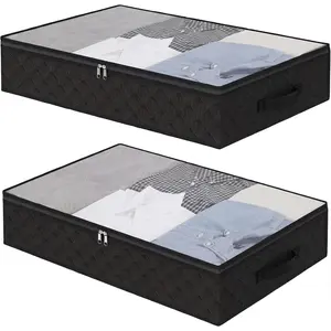 Fixwal Black Underbed Storage Bags with Clear Window and 2 Reinforced Handles Under Bed Storage Containers for Clothing, Bedding, Comforter (2 Pack)