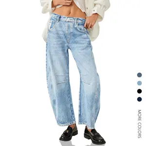 Danedvi Women's Baggy Boyfriend Jeans Vintage Wide Leg Mid Rise Barrel Denim Ankle Pants