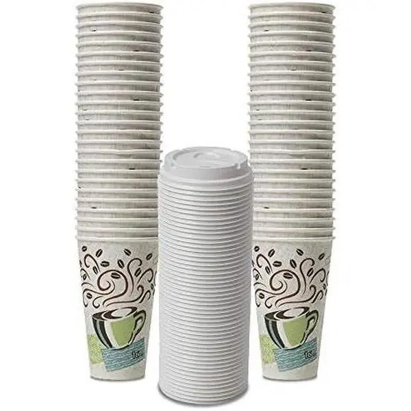 Dixie PerfecTouch WiseSize Insulated Paper Cup, 16oz Cups and Lids Bundle (50 Cups, 50 Lids) - Patented Insulation, Non-Slip Feel, Reduces Costs