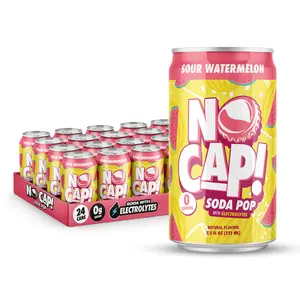 NO CAP! Next Gen Soda Pop with Zero Sugar, Zero Calories and Electrolytes for Hydration, Naturally Flavored Caffeine-Free Soda, Vegan & Gluten-Free, 7.5 oz Cans (Sour Watermelon)