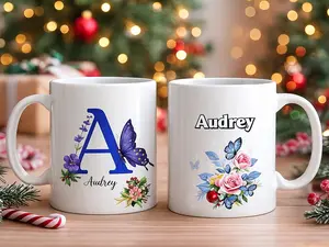 Personalized Name--=%2=- Mug=%2=-- – Perfect Gift Idea Tea Mug – Floral Aesthetic Cup – Cute Butterfly Design – Perfect Gift Coffee