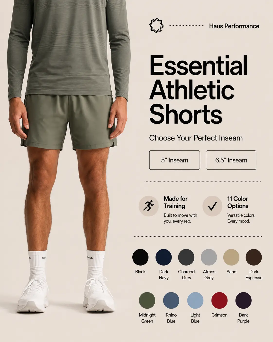 Haus | Essential Athletic Shorts | 5" & 6.5" Inseam | Lightweight Stretch