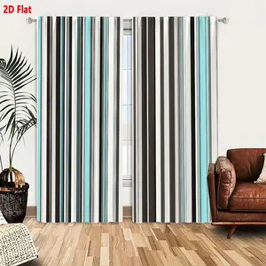 2D Flat 2-Pack Vertical Striped Curtains, Neutral Cool-Toned with Blue (Light Turquoise to Dark Teal), Black, Gray, White, Seamless Repetitive Pattern for Living Room Bedroom, Light Filtering & Room Darkening, Room Decor Home Decoration Curtain