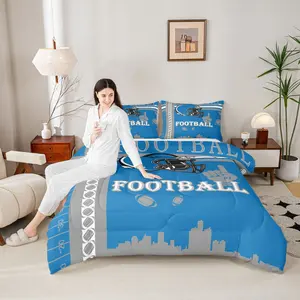 Football Bedding Set,Detroit Comforter Set,Football Gifts for Football Fans Women Men Football City Comforter,Rugby Sports Duvet Set