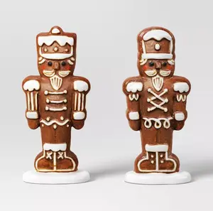 Wondershop 2pk Christmas Ceramic Gingerbread Nutcracker Decor 5in H Indoor Tabletop Holiday Figurines New in Pack