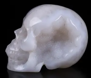 Huge 3.0" Agate Geode Carved Crystal Skull, Realistic, Crystal Healing