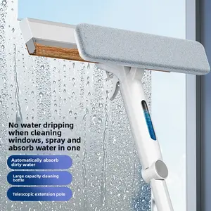 Water Spray Window Squeegee: Double-Sided, Water Collection, Extendable Pole for Household External Window Cleaning