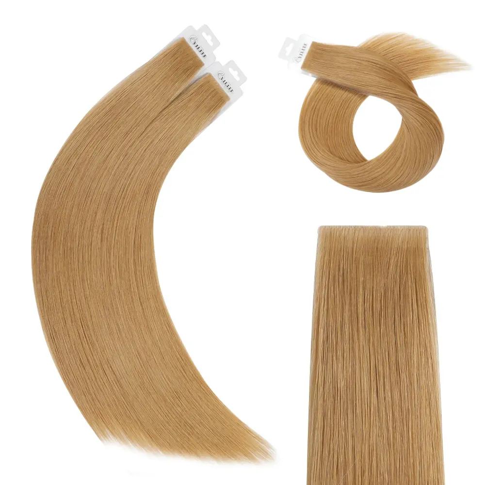 YILITE #27 Strawberry Blonde Tape In Hair Extensions, Virgin Human Hair Straight Extensions, Invisible Seamless Tape, Wedding Bridal Hair, Party & Special Occasion Look, 20 Pcs #Sohochic