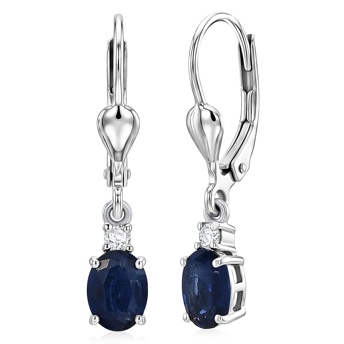 Premium Kashmir Kyanite, Luxuriant Lab Grown Diamond (G-H, SI) Royal Pear Spark Earrings in Rhodium Over Sterling Silver 1.30 ctw