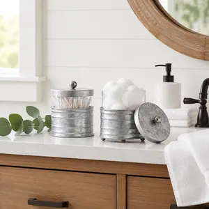 Autumn Alley Galvanized Farmhouse Bathroom Apothecary Jars Set for Q-Tips and Cotton Balls