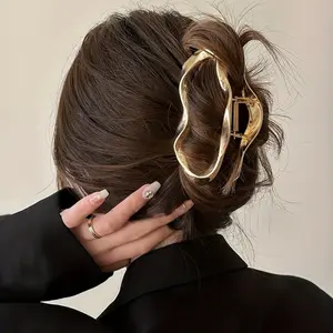 Simple metal hairpin cloud shape irregular hollow shark clip women's large alloy rectangular solid color hair accessories