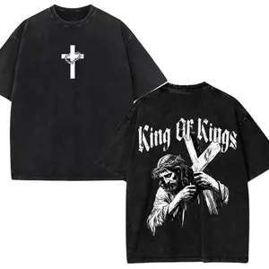Jesus Is King Washed T-Shirt – Retro Oversized Tee with Faith Graphic Christian Street Style, Jesus Clothing, Inspirational Fashion, god apparel