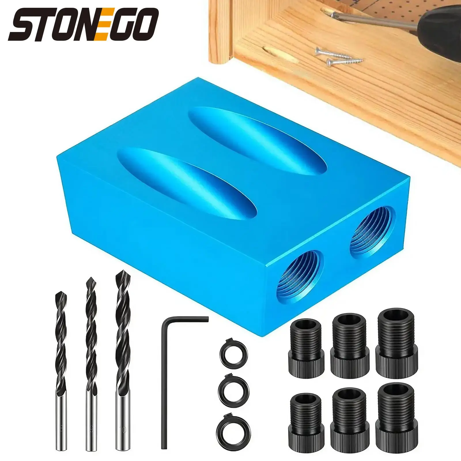 Pocket Hole Jig Kit, 15 Degree Inclined Holes Jig, 15° Woodworking Slant Hole Locator, Woodworking Tool Accessories for Increasing Efficiency