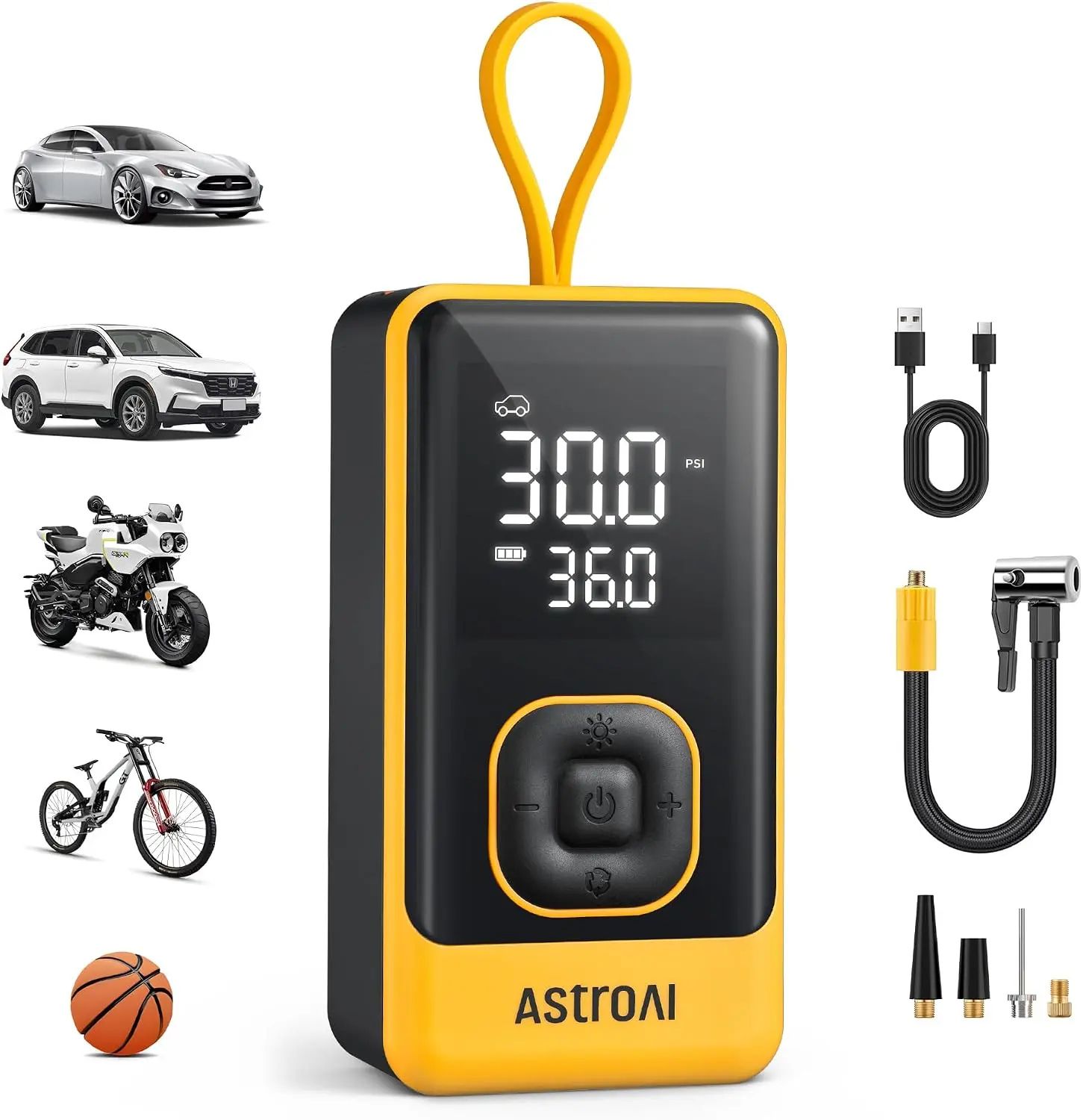 AstroAI L7 Air Tire Inflator Portable Air Compressor, 150PSI Car Bike Pump | Fast 1-Min Inflate, Cordless Electric Mini Pump with Digital Gauge, Auto Shutoff, LED Light for Car, SUV, Motorcycle, Bicycle