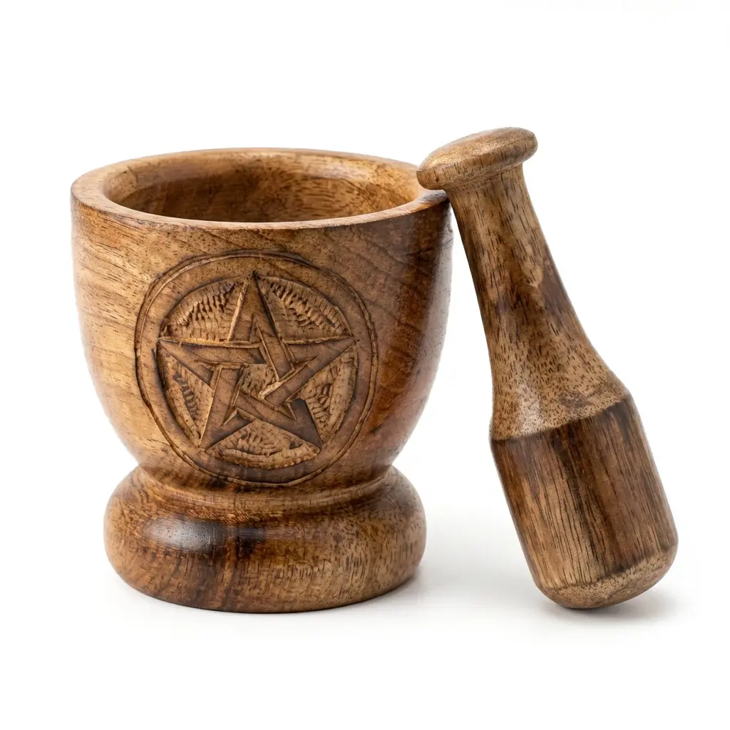 Wooden Pentagram Mortar and Pestle 3.75 Inch — Mango Wood Wiccan Altar Tool Wooden Pentagram Mortar and Pestle 3.75 Inch — Mango Wood Wiccan Altar Tool