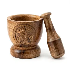 Wooden Pentagram Mortar and Pestle Mango Wood 3.75"
