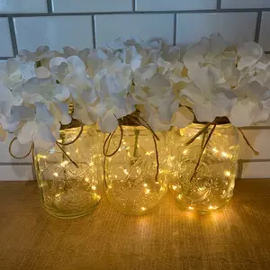 Hydrangea Lighted Mason Jar Table Centerpieces | Wedding Decor | Wedding Reception | Floral Centerpieces | Wedding Decorations | Mason Jar
