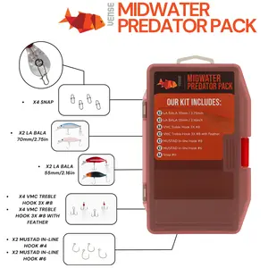 Vense Midwater Predator Pack Complete Fishing Kit for Midwater Predators Includes - Snap - LA BALA 70mm/2.75in - MINI BALA 55mm/2.16in 3X Hooks VMC -  Mustad In-Line Hooks