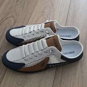 Men's Non slip One Step Shoes - All season beach shoes with cushioned PVC sole, anti slip grip suitable for walking, camping, and vacation - White and navy blue accents - Lightweight indoor and outdoor dual-use, one foot shoes, fashionable casual shoes, b