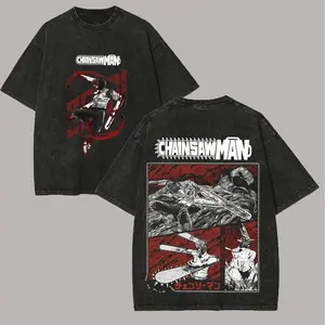 Vintage Chainsaw Man Graphic T-Shirt, Retro Distressed Japanese Manga Style Tee, Unisex Oversized Streetwear, Cool Anime Icon Print Top, Perfect For Manga & Streetwear Fans