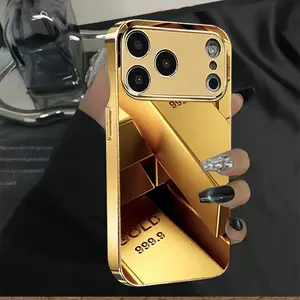 Pure Gold Diamond Pattern Phone Case New Electroplated Glass Phone Case, Suitable for iPhone 17 Pro Max Phone Case 17 Air 16E 16 Pro Max 15 Pro Max 15 Plus 14 Plus 13 12 11 Phone Cases,Samsung Galaxy S25 Ultra S22 S23 FE S24 Plus A14 A15 A16 A35 A36 A
