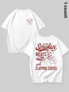 Unisex's Cartoon & Letter Print Round Neck Tee, Regular Fit Casual Short Sleeve Classic T-shirt for Daily Wear, Men's Top for All Seasons