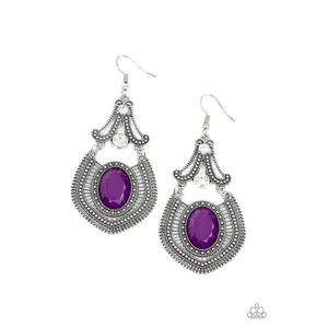 Panama Palace - Purple Gem Silver Earrings - Paparazzi