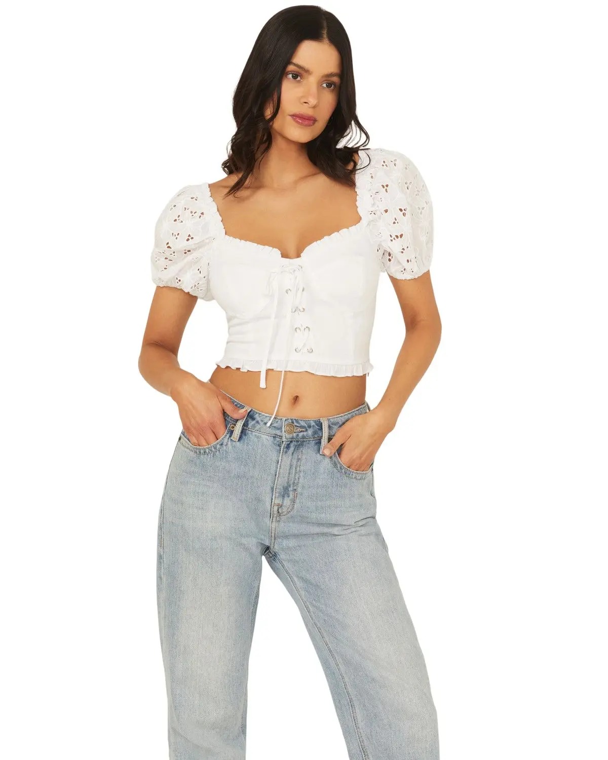 Miss Me Women's Women'S Eyelet Sleeve Bustier Top - Mt3144s
