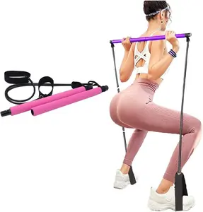 Portable Pilates Stick Yoga Exercise Pilates Bar, Yoga Pilates Bar Reformer Kit, Pilates Bar Kit with Resistance Band,Home Gym Pilates with Foot Loop for Total Body Workout