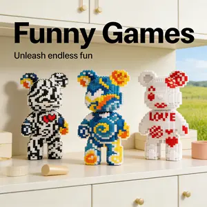 Multicolor Zebra Stripe Heart Bear 3D Puzzle Building Blocks, Home Office Decor, Party Decoration, Ideal Gift for Holidays