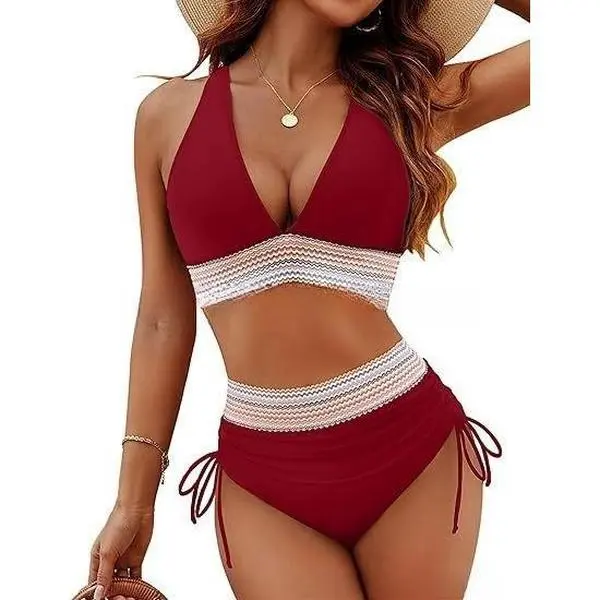 Two Piece Bikini Womens Swimsuit Deep V Push Up High Waist Backless Tummy Hide Anti Slip Elastic Band Buckle Free Adjustable Straps Side Drawstring Bikini For Hot Spring Beach Pool Cruise Diving Vacation