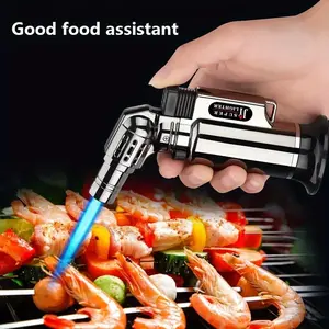 Portable High Fire Metal Lighter, with Safety Lock & Adjustable Flame, Multifunctional Kitchen Barbecue Cigar Lighter, Outdoor Windproof Turbine Gas Lighter, Men'S Gifts (No Gas), Without Battery