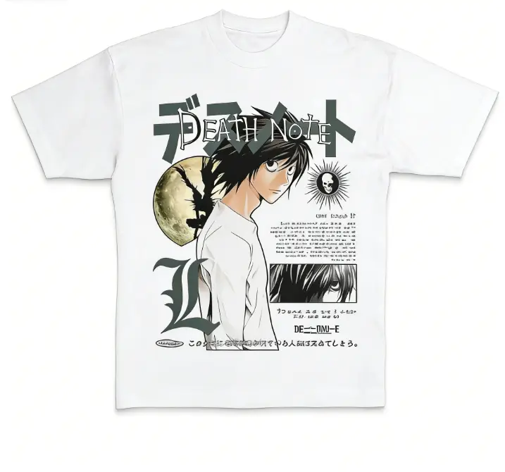 Men & Women 100% Cotton Death Note Anime Character Print T‑Shirt, Manga Street‑wear Short‑Sleeve Tops