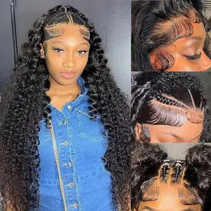 Sway Hair 13x4 HD Transparent Lace Front Wig Water Wave Brazilian Human Hair Lace Frontal Wig 200% Density Deep Curly Wig for Women Curly Pre Plucked 30 Inch Bouncy Loose Body Wave Bob wigs Dark Brown Afro curly Bob Wig