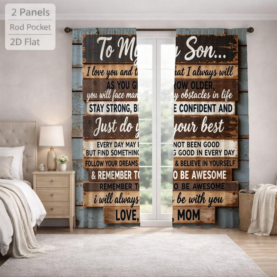 2Pcs Rustic Wooden Board Grain Slogan Sun Blocking Curtains Digital Printed Rod Pocket for Bedroom Office Kitchen Living Room Study Home Decor Multiple Sizes Soft Light Filter Easy Installation