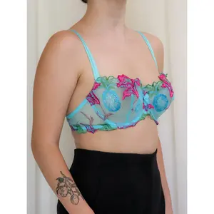 FRENCH DESIGNER BLUE PINEAPPLE BRA - (36D/34DD/38C)