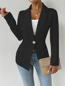 Women's Spring & Fall Fitted Suit Jacket, Plain Collar Single Button Cardigan, Fashion Formal Business Elegant Daily Wear