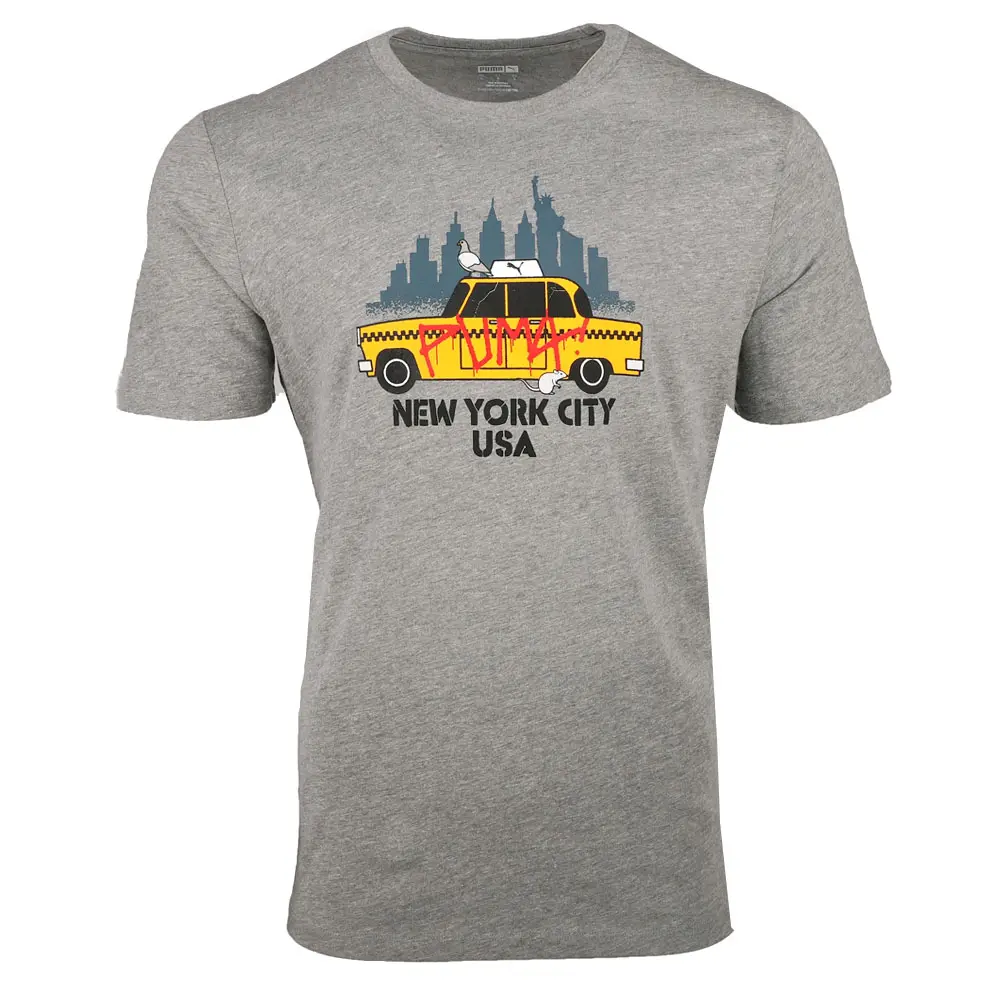 PUMA Mens Nyc Cartoon Cab Graphic Crew Neck Short Sleeve Casual Tops Casual - Grey