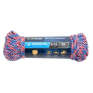 212 MAIN Tru-Guard Patriot Paracord 550 Nylon Rope, 0.15 in. x 50 ft (0.15x50ft), Diamond Braid