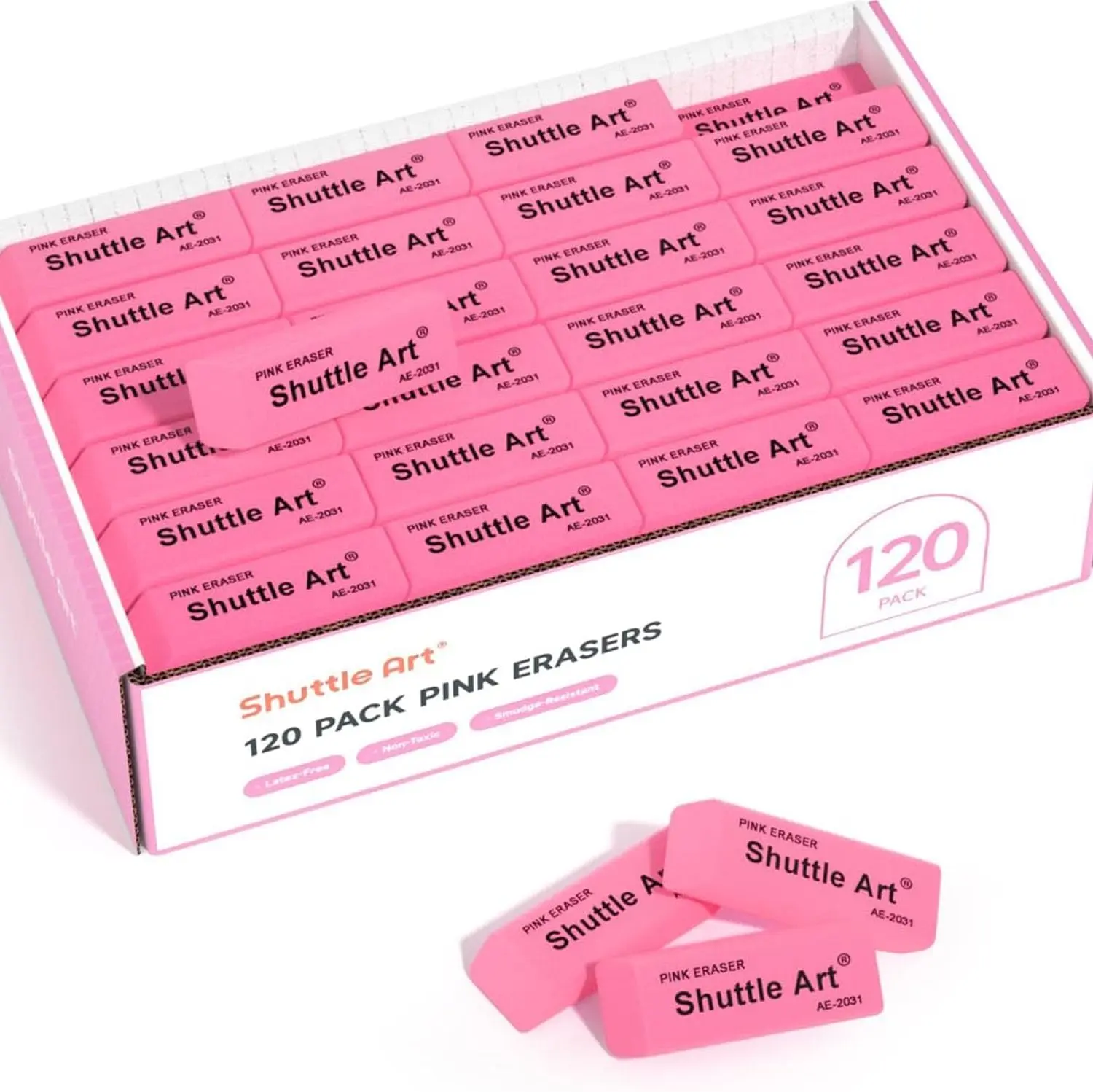Shuttle Art 120 Pack Pink/White Erasers Bulk for School, Office, Latex-Free Soft Eraser for Students, Teachers as School Supplies